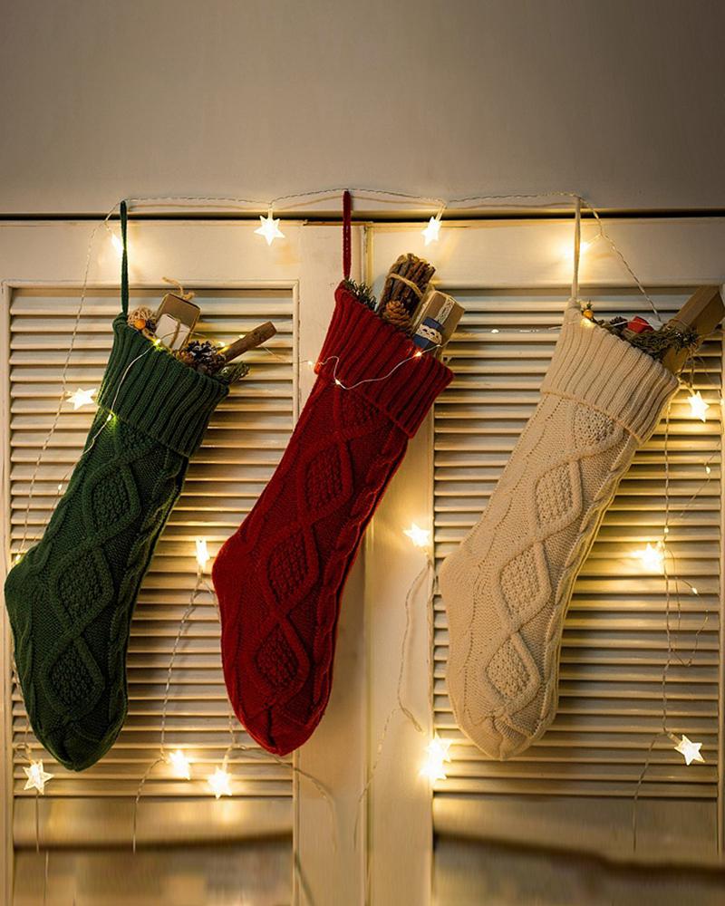 

Christmas Knitted Braided Stockings Xmas Tree Hanging Ornaments, Green