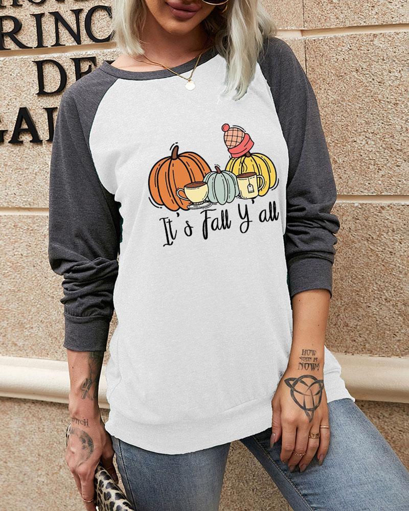 

Halloween Graphic Letter Print Colorblock O Neck Top, White