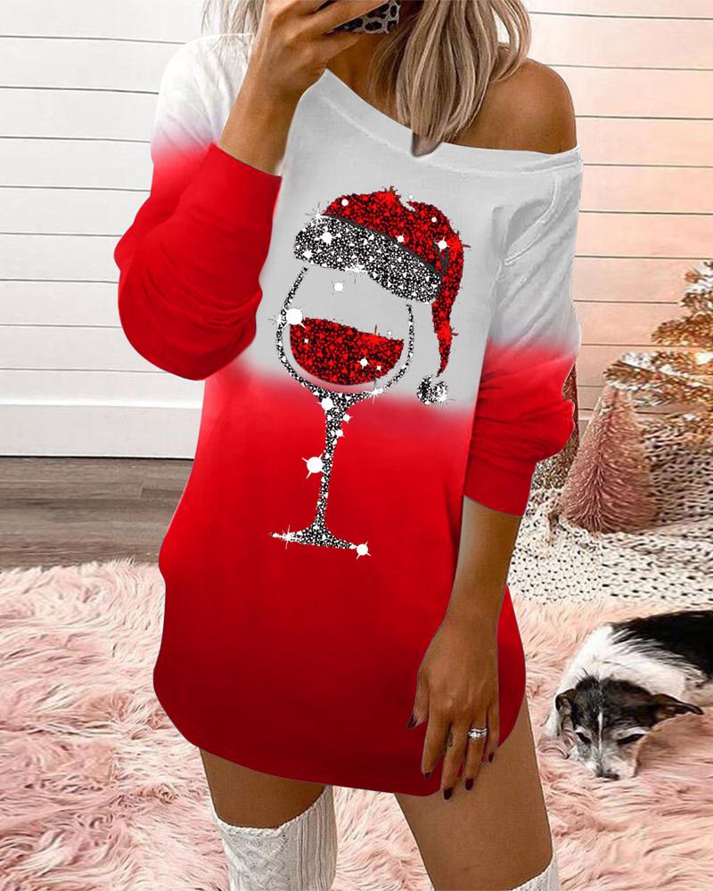 

Christmas Letter Elk Print Long Sleeve Sweatshirt Dress Round Neck Casual Loose Christmas Dress, Style2