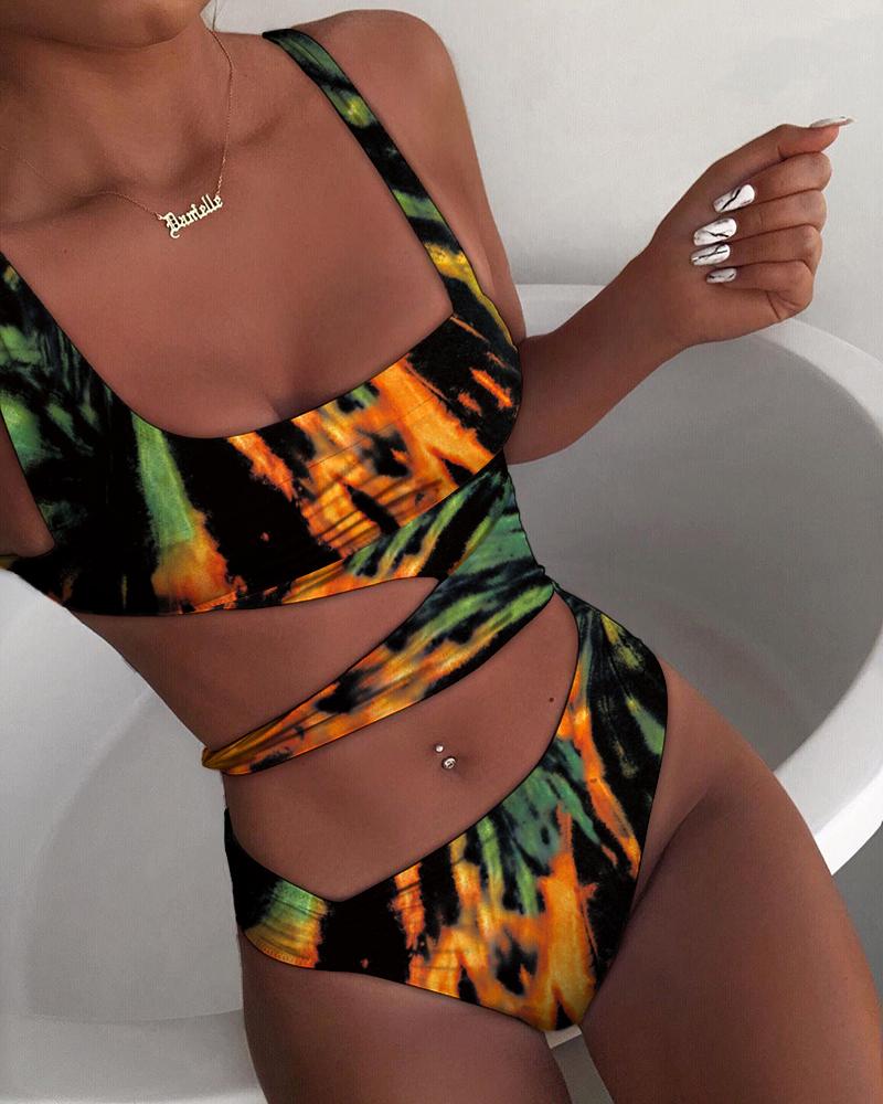 

Spaghetti Strap Solid Cutout One Piece Swimsuit, Multicolor