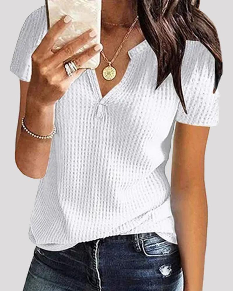 

Notch Neck Waffle Knit Top, White