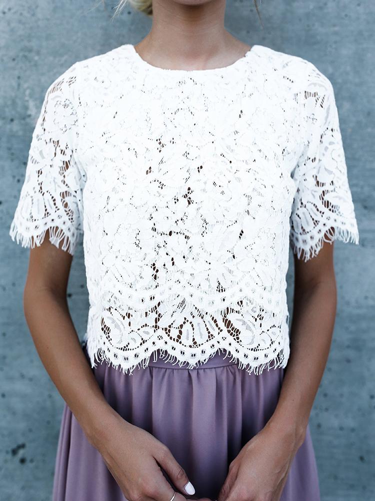 

Stylish Crochet Lace Splicing Crop Top, White