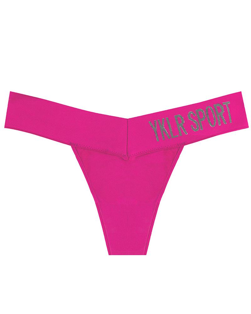

Letter Print Low Waist Thong Panty, Hot pink