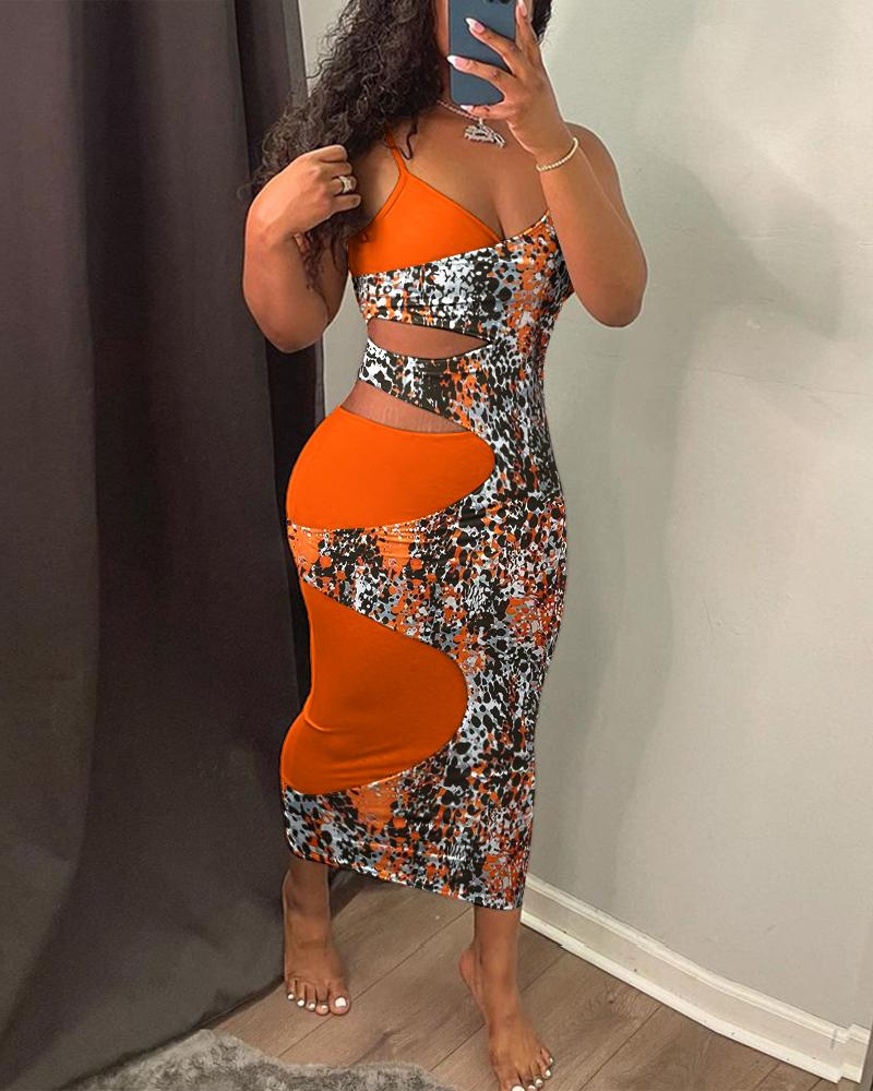 

Leopard Print Colorblock Patchwork Cutout Bodycon Dress, Orange
