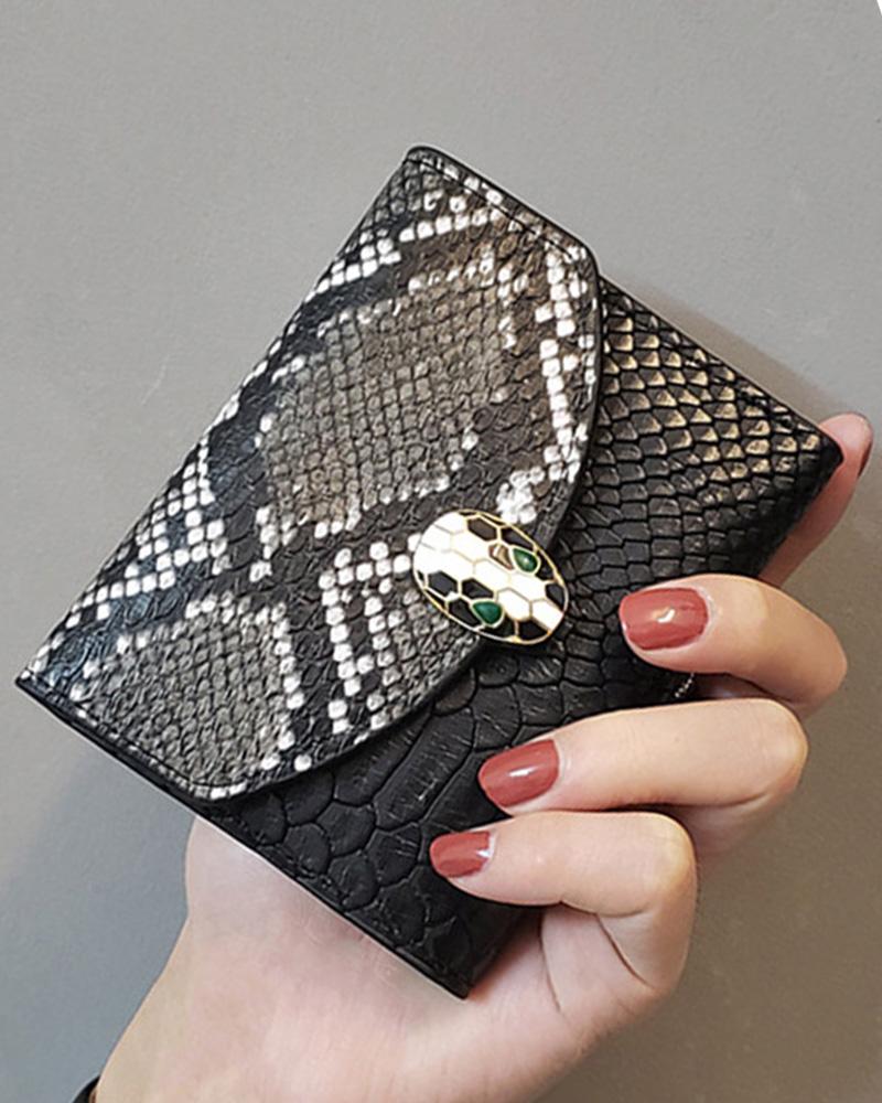 

Snakeskin Print Fold Credit Card Wallet, Gray