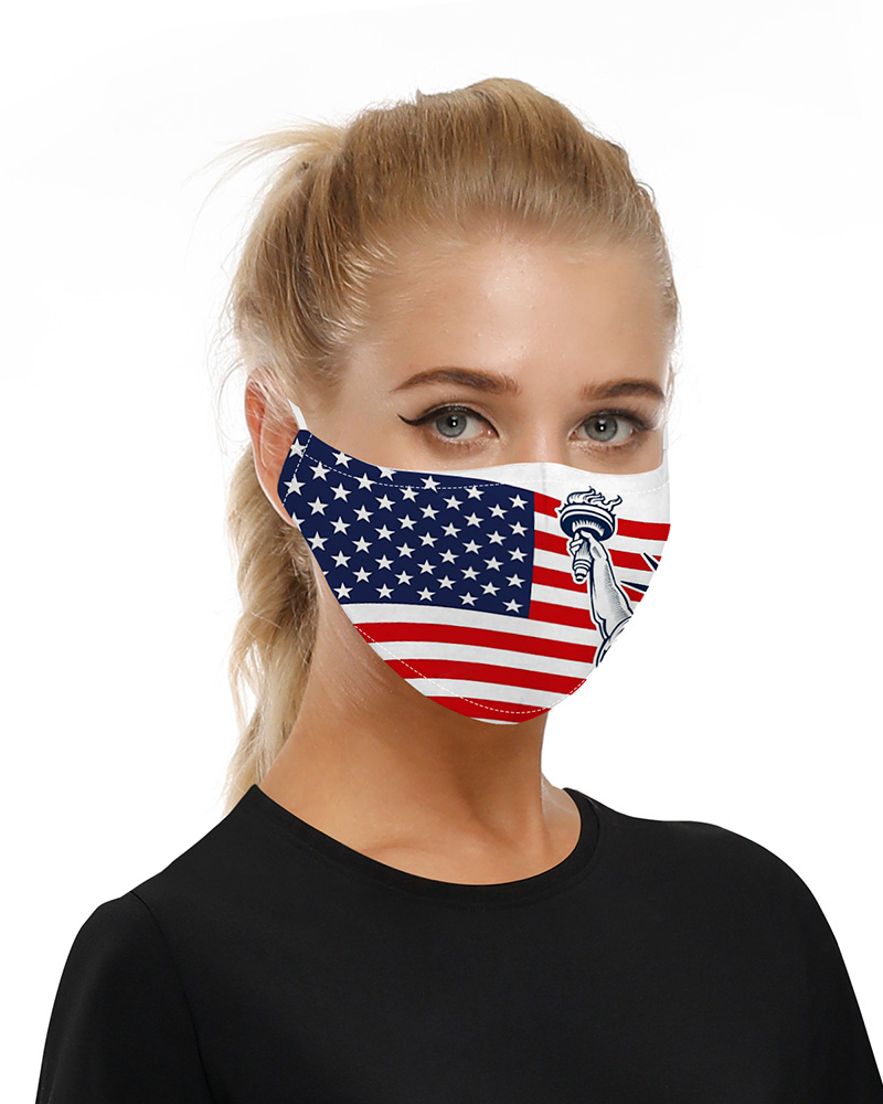 

Flag Print Mouth Mask Breathable Washable And Reusable With Replaceable Filter, Red