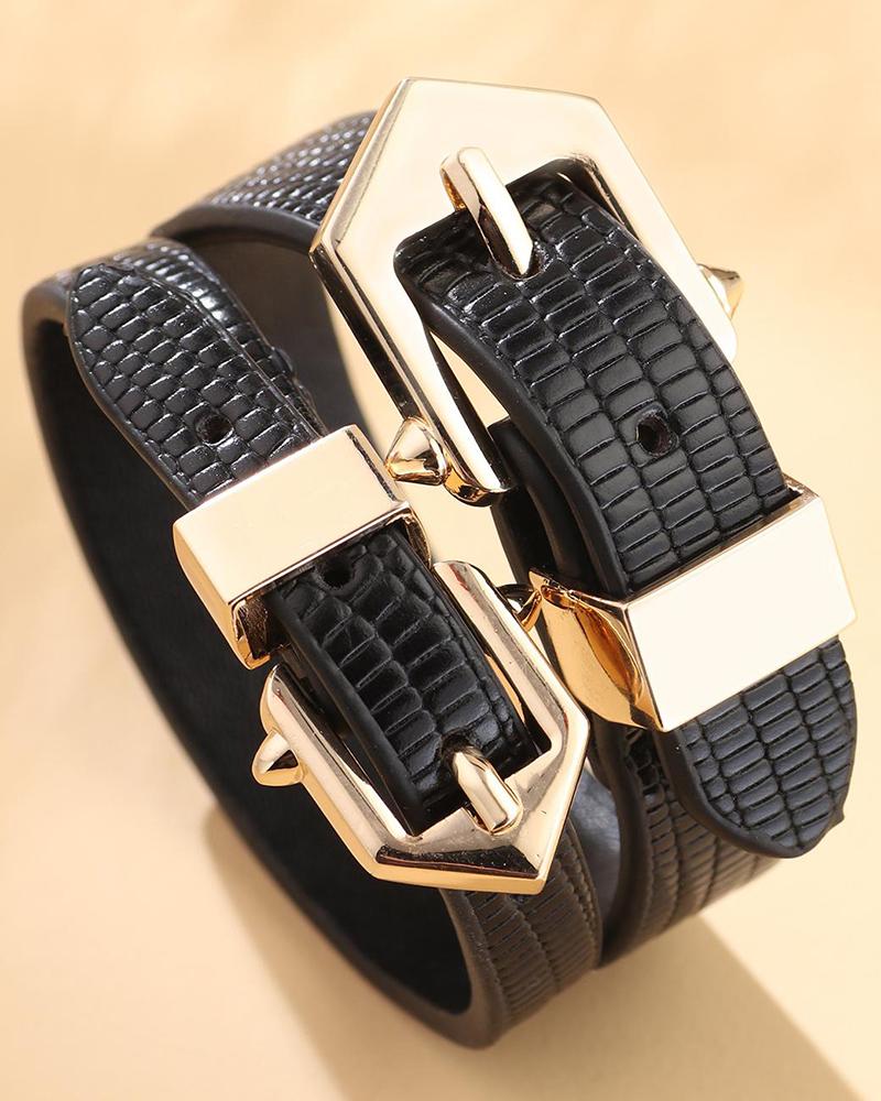 

Snakeskin Double Buckled Fashionable Belt, Black