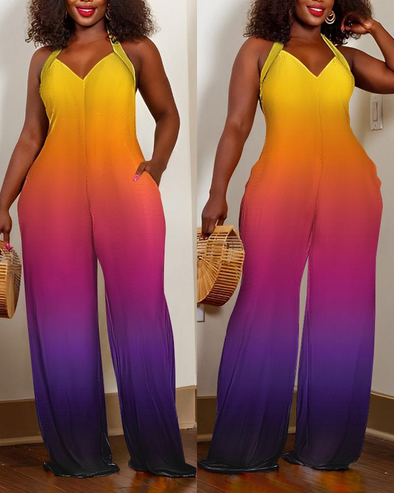 Ombre Halter Backless Wide Leg Jumpsuit