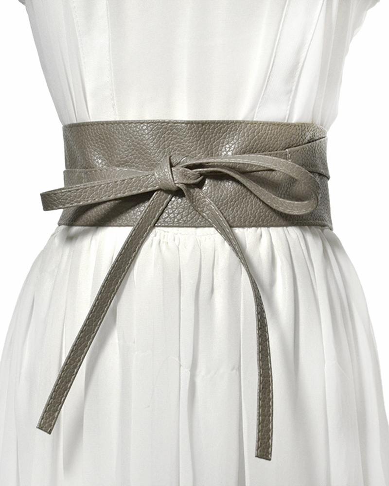 

Tied Detail Faux Leather Wide Corset Belt, Gray