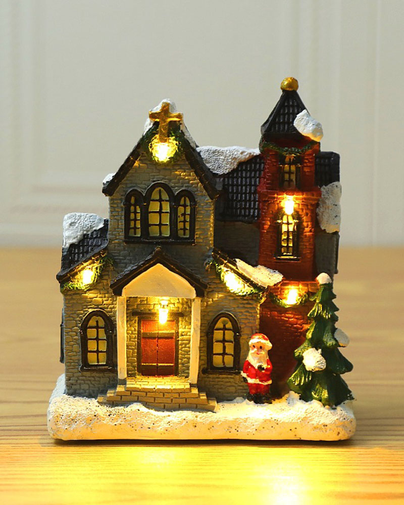 

Christmas Dollhouse Village Miniature Dollhouse LED Light Mini Resin House Birthday Gift Ornament Christmas Valentine's Day Home Decor, Style1