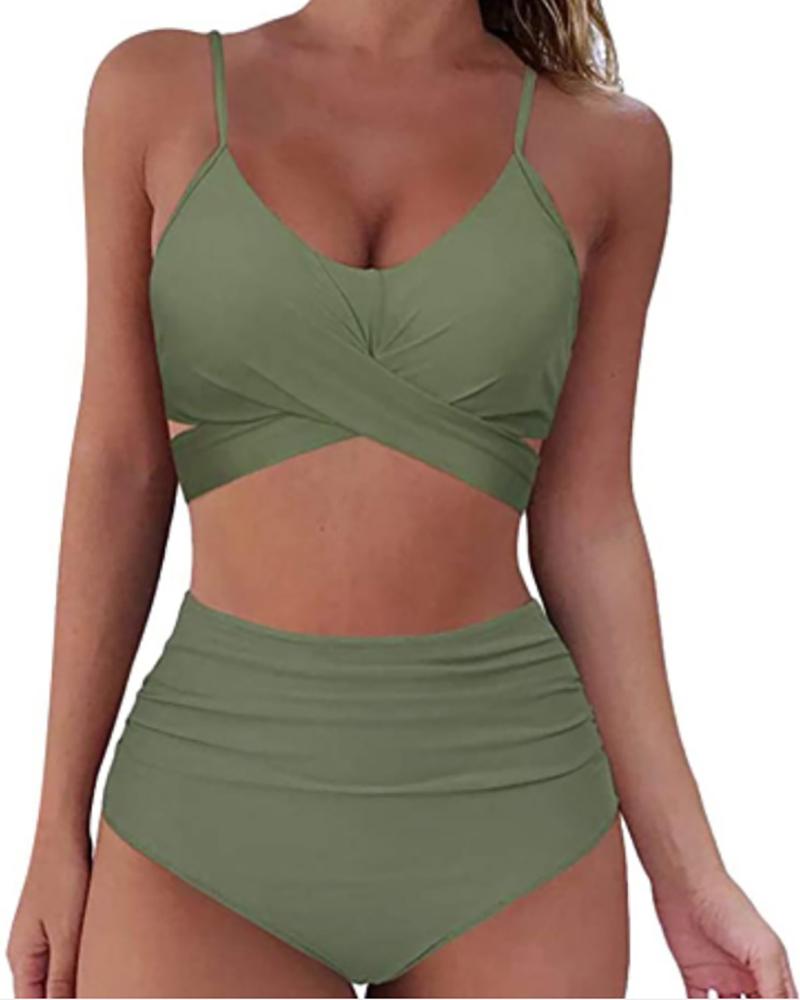 Buy V-Neck Sleeveless Cross Front Bikini Set. Picture