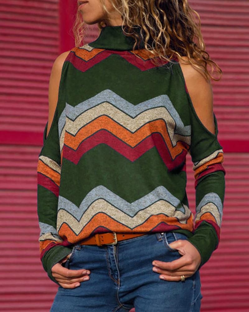 

Geo Colorblock Print Cold shoulder Top, Army green