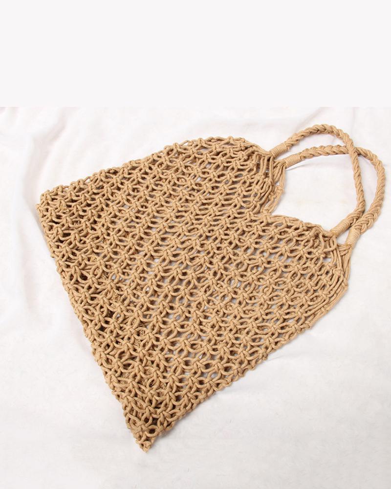 

Hollow Out Crochet Beach Tote Handbag, Khaki