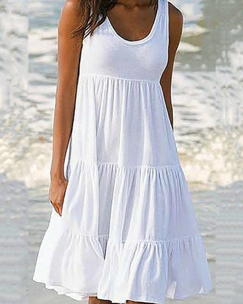 

Solid Color Sleeveless Ruffle Hem Mini Dress, White