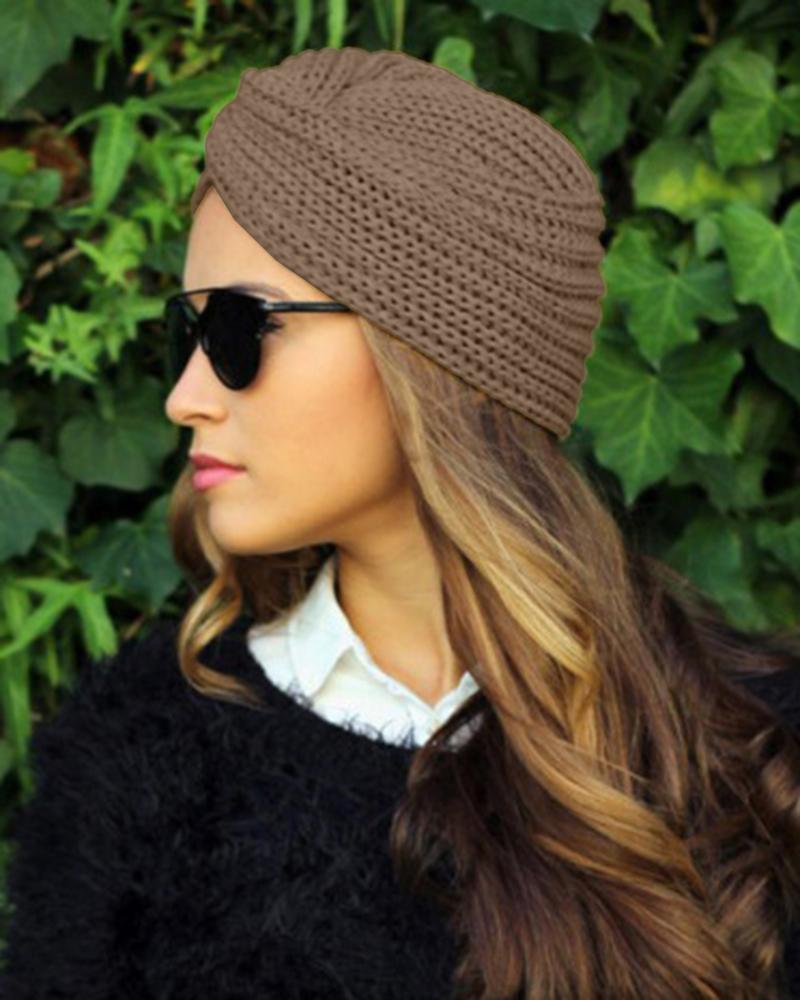 

Twisted Headwrap Knit Beanie Hat, Khaki