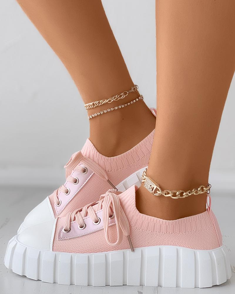 

Eyelet Lace-Up Casual Sneaker, Pink