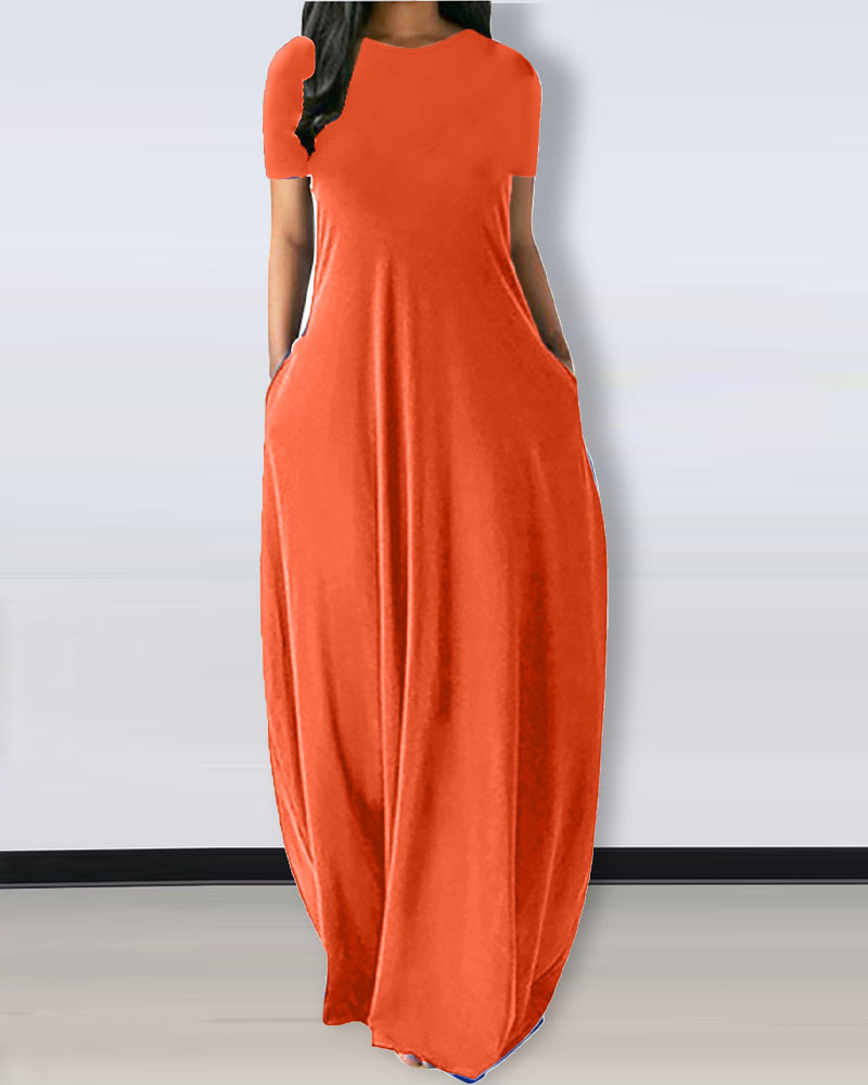 

Short Sleeve Pocket Detail Casual Dress, Orange