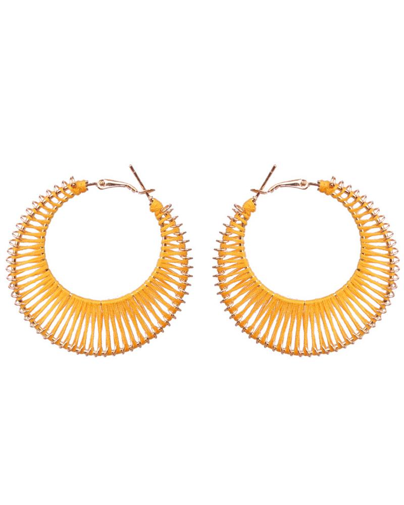 

1Pair Handmade Hollow Out Hoop Earrings, Yellow