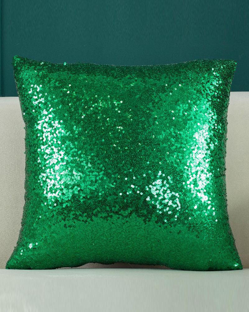 

1pc Christmas Allover Sequin Pillow Cover 18x18inch Farmhouse Pillow Cover Holiday Rustic Linen Pillow Case Sofa Couch Throw Christmas Decoration, Green