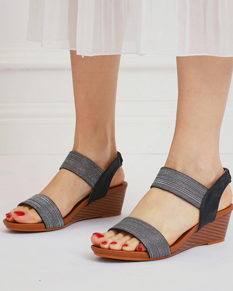 

Solid Glitter Open-toe High Heel Sandals, Black