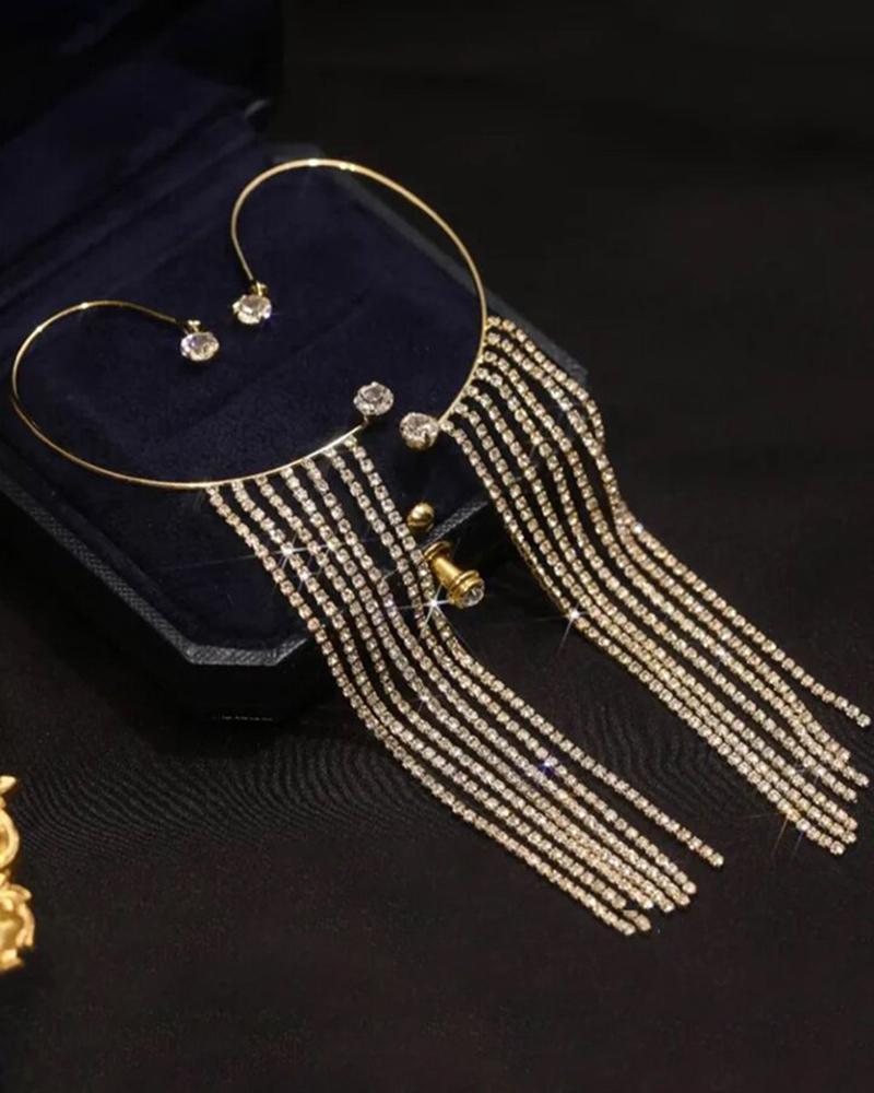 

1Pcs Sparkling Rhinestone Tassel Ear Climber, Style1