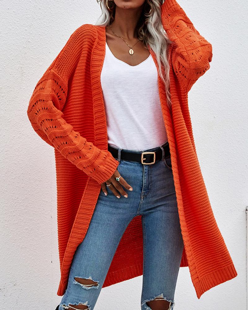 

Open Front Hollow Out Knit Cardigan, Orange