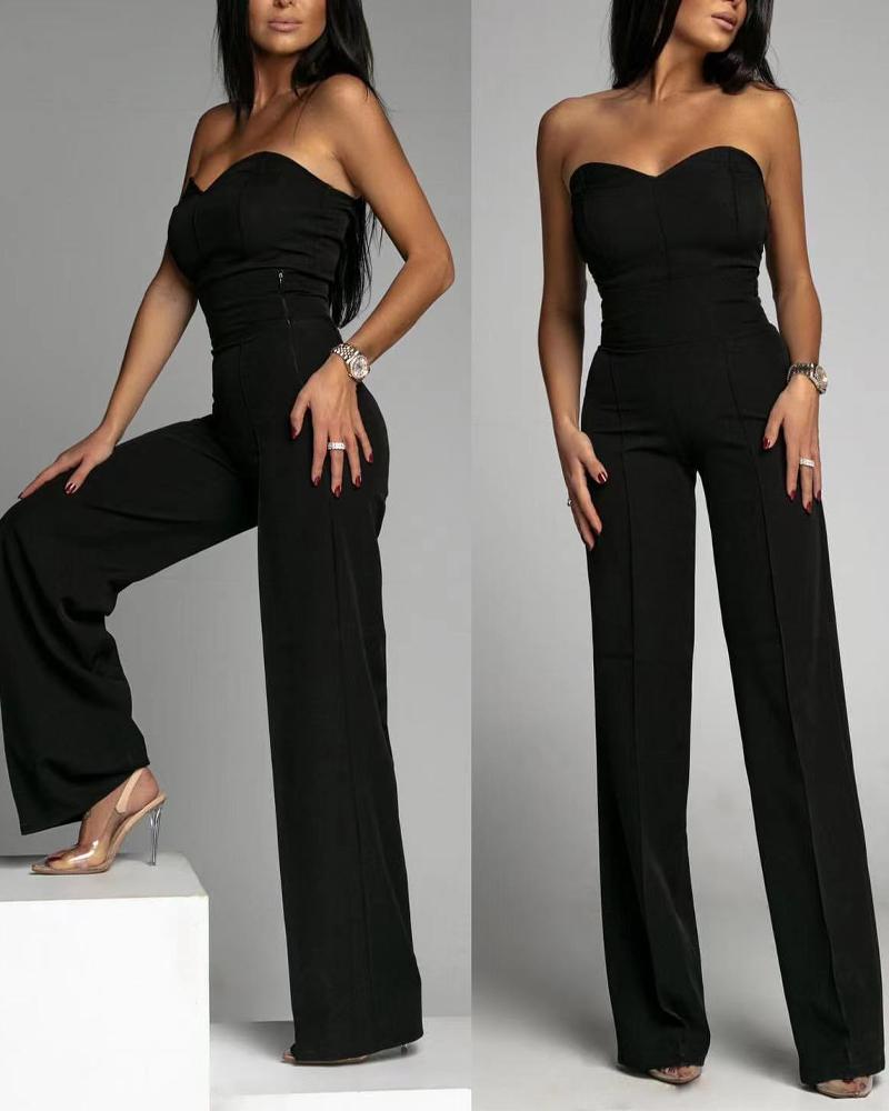 

Bandeau Corset Jumpsuit Straight Leg Playsuit, Black