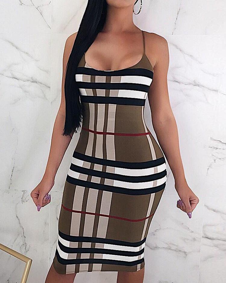

Spaghetti Strap Plaid Print Midi Dress, Multicolor