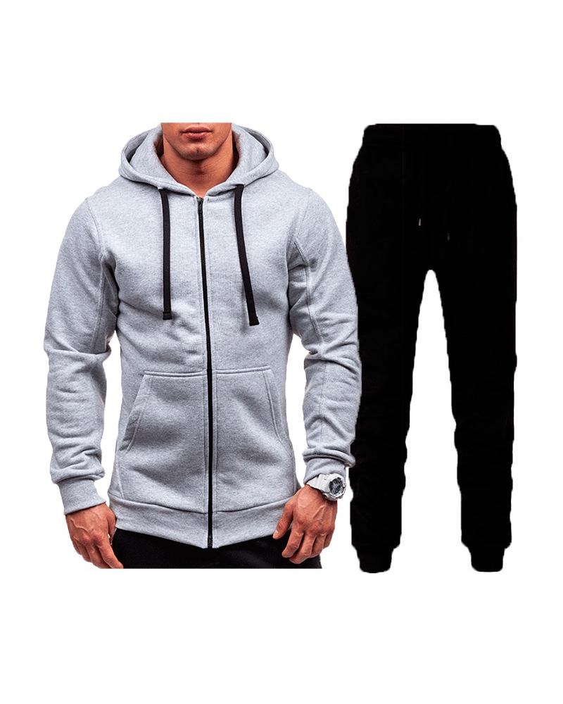 

Men Pocket Design Hooded Top & Pants Set, Style5
