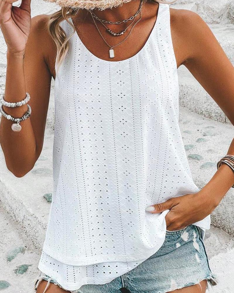 

Sleeveless Eyelet Embroidery Layered Top, White