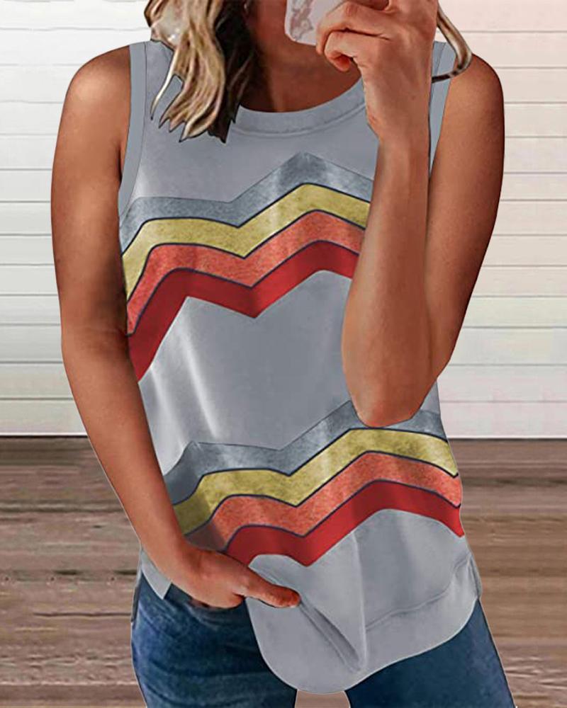 

Contrast Chevron Print Summer Casual Tank Top, Gray