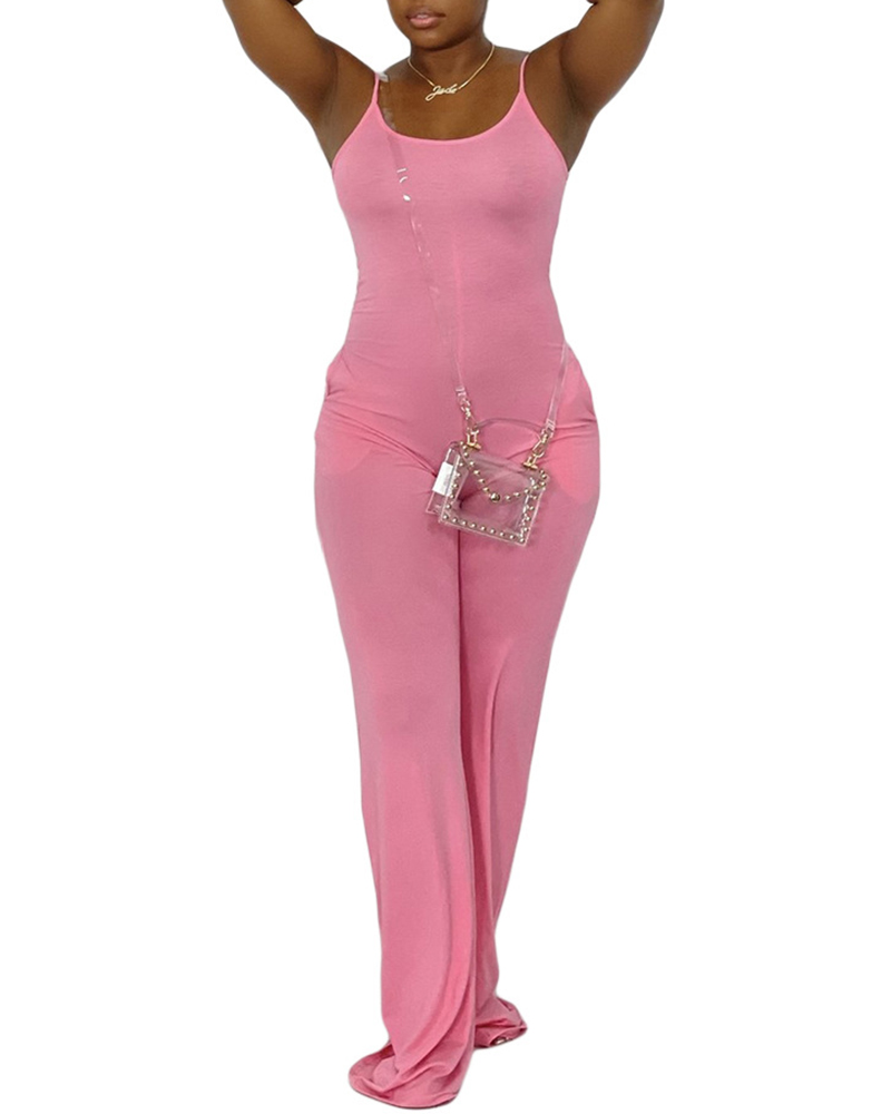 

Pocket Design Sleeveless Wide Leg Jumpsuit, Pink