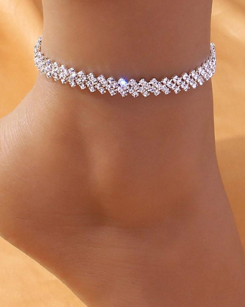 

1pc Asymmetrical Rhinestone Fashion Jewelry Beach Anklet, Silver