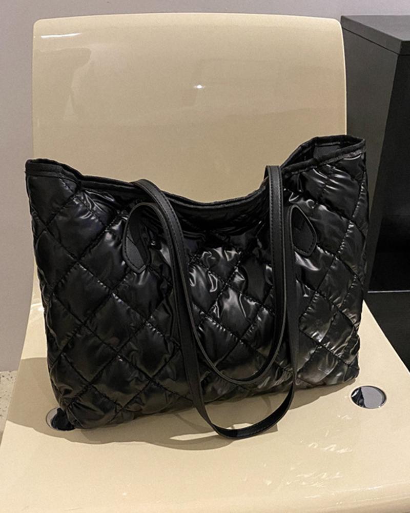 

Metallic Large Capacity Quilted Tote Bag, Black