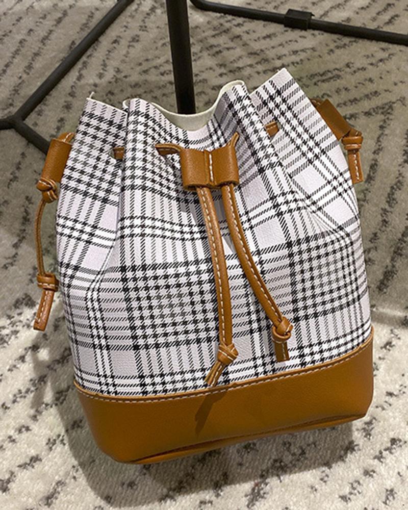 

Plaid Print Drawstring Bucket Bag, Style5