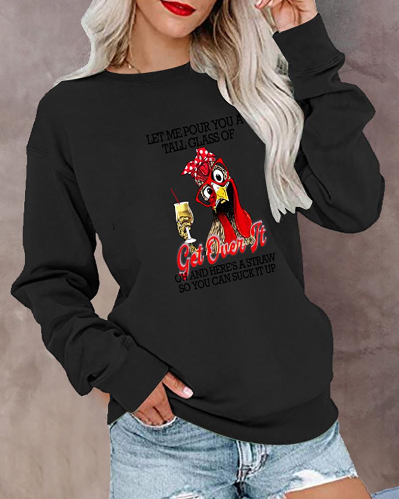 

Christmas Casual Cartoon Letter Print Long Sleeve Top, Black