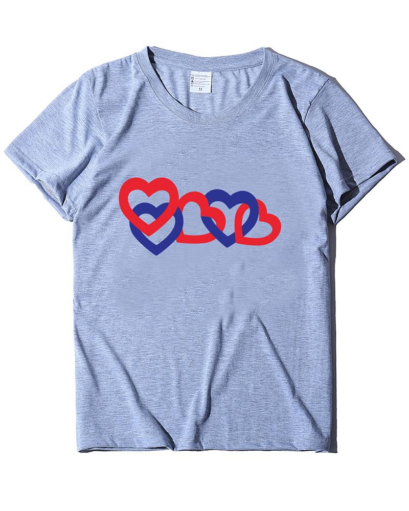 

Valentine' Day Unisex Link Heart Print T-shirt, Gray