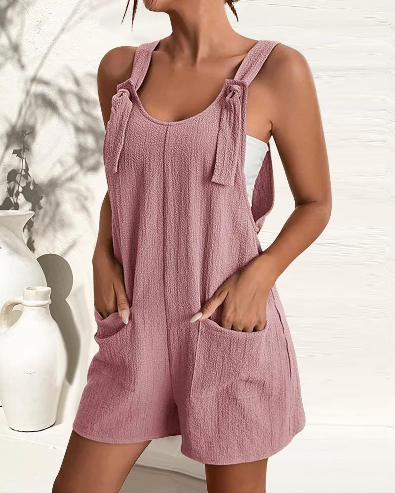 

Pocket Design Casual Suspender Romper, Pink