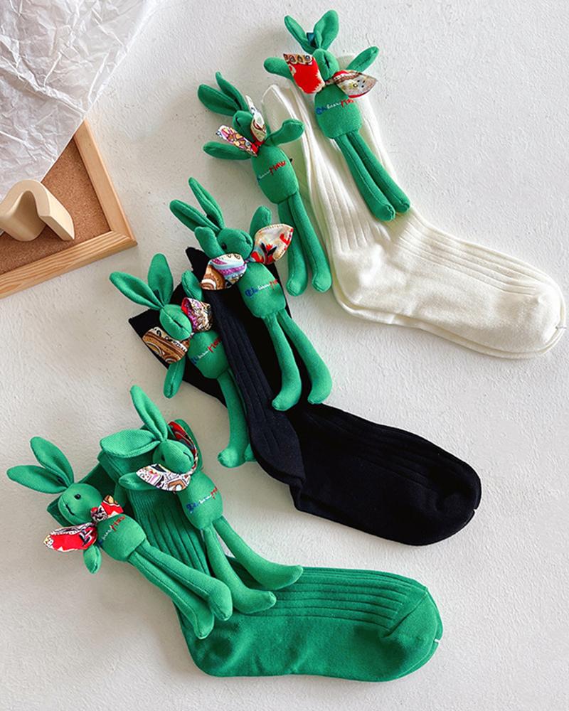 

1Pair Bunny Pattern Embroidery Socks, Green
