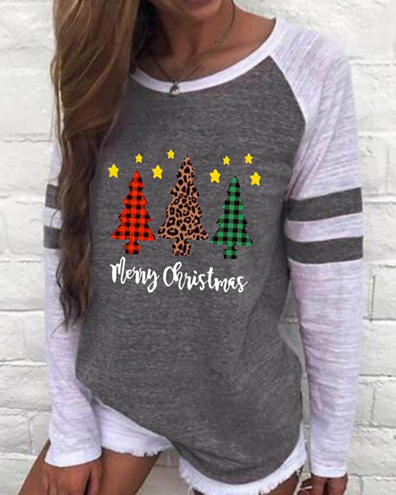 

Christmas Long Sleeve Casual Tree Print Sweatshirt, Gray