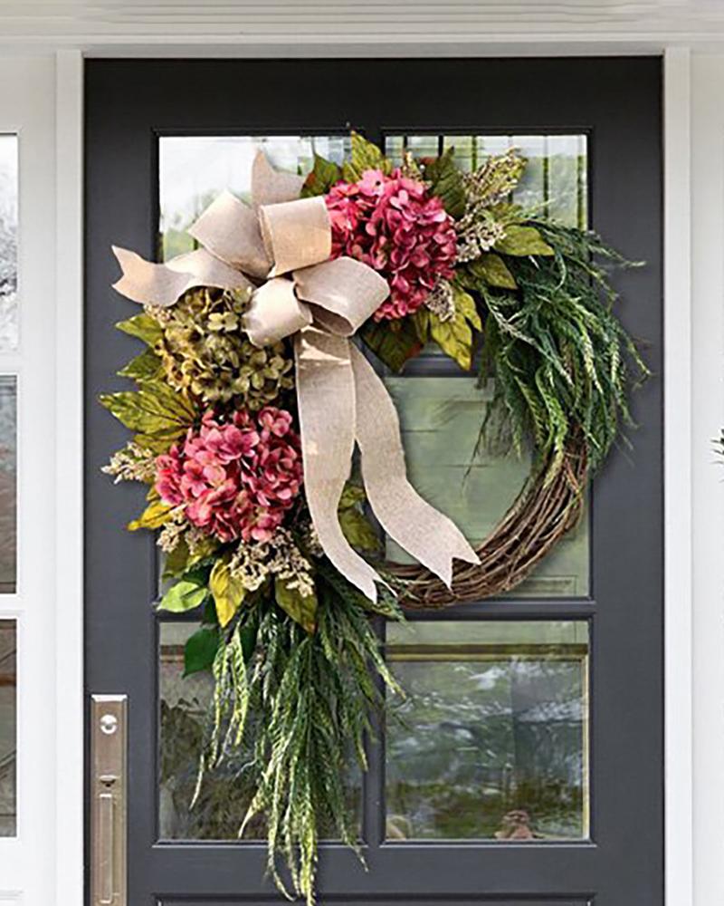 

Pink Hydrangea Wreath Rustic Home Decor Artificial Garland for Farmhouse Front Door Wall Decor Great Gift, Red