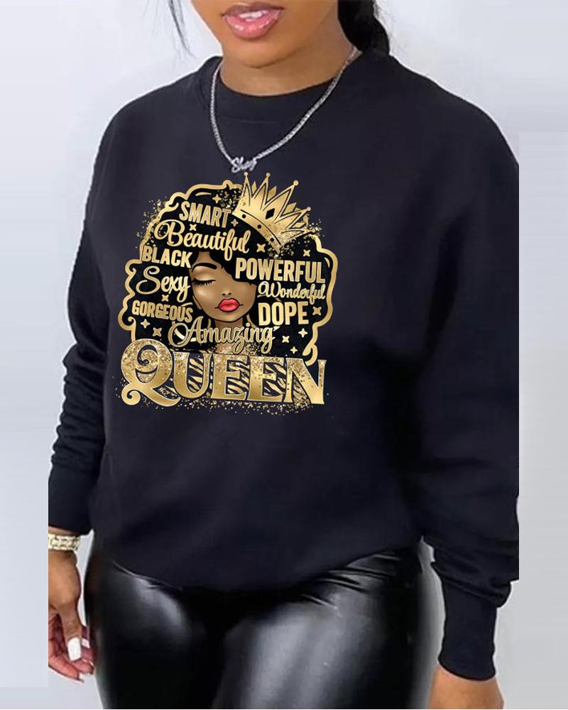 

Plus Size Figure Letter Print Long Sleeve Sweatshirt, Black
