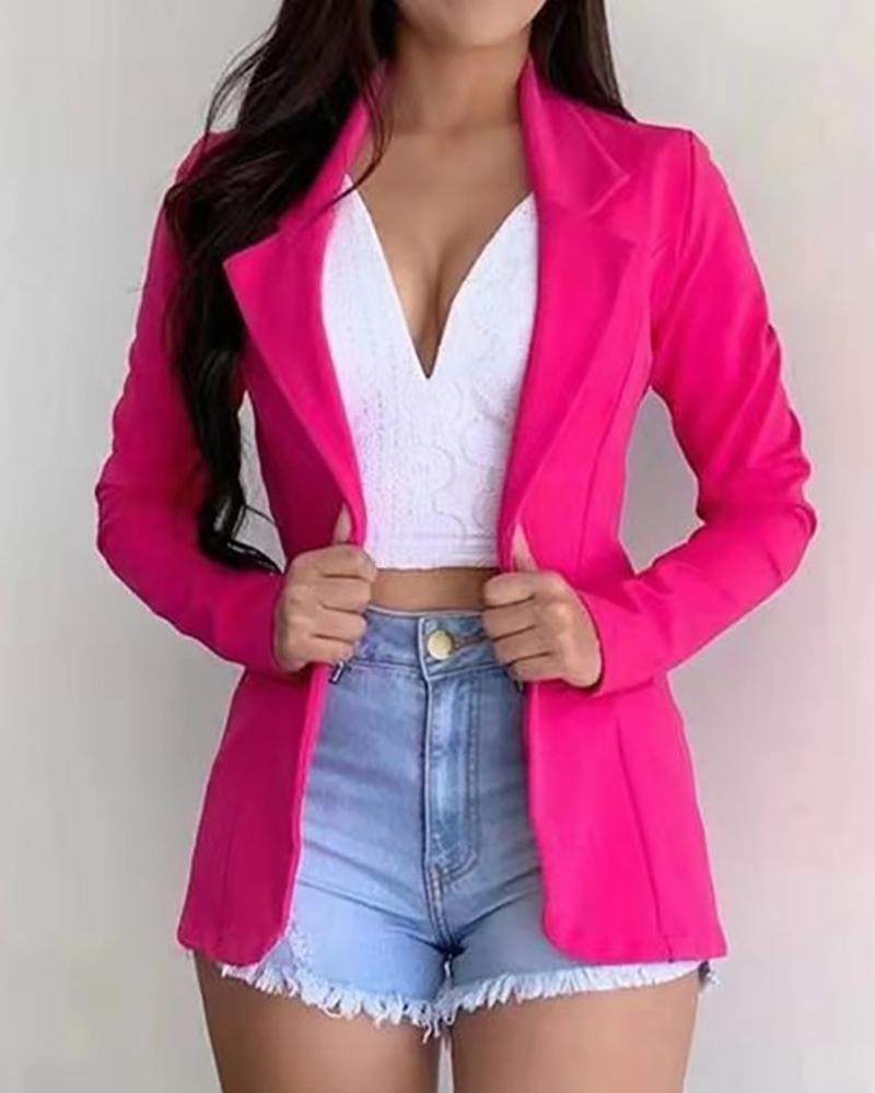 

Plain Long Sleeve Blazer Coat, Hot pink