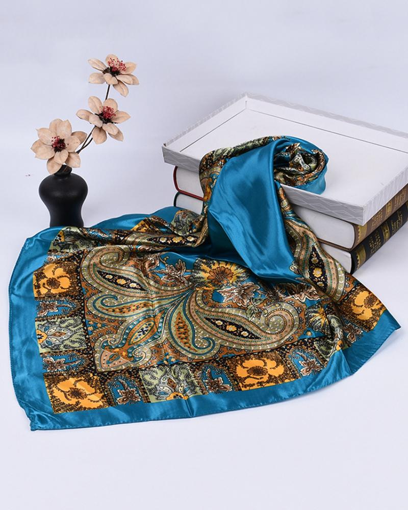 

Satin Paisley Print Vintage Square Scarf Headband, Style2