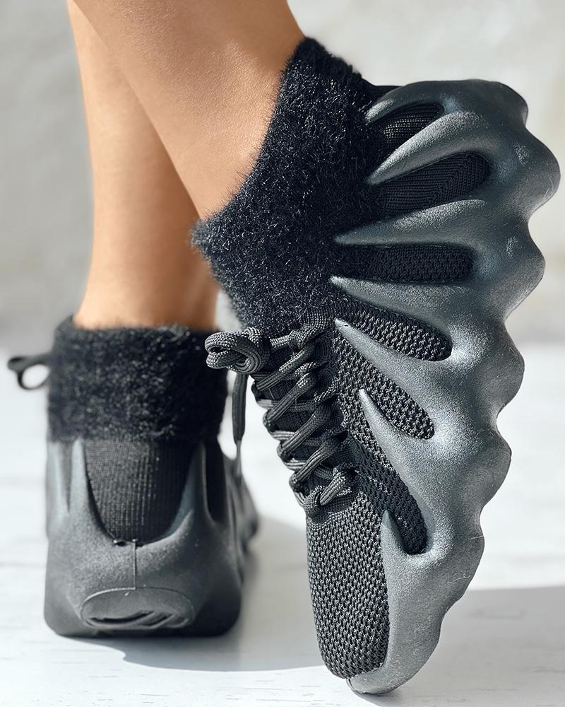 

Lace-up Octopus Knit Breathable Sneakers, Black