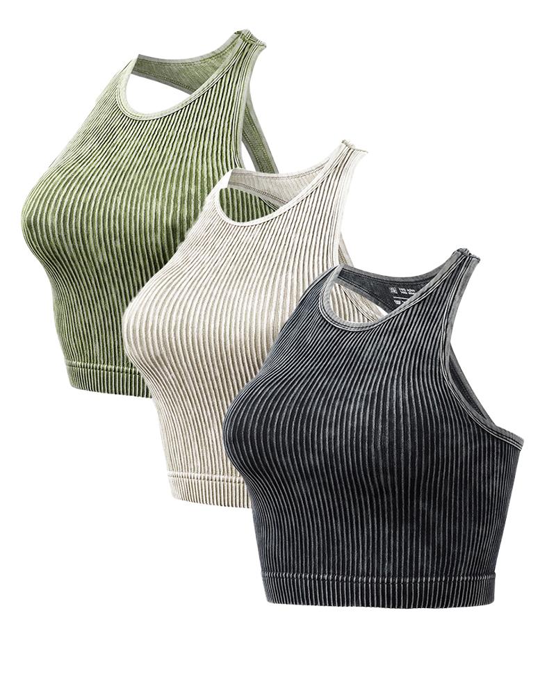 

3-Pack Racer Back Textured Crop Tank Top, Style1