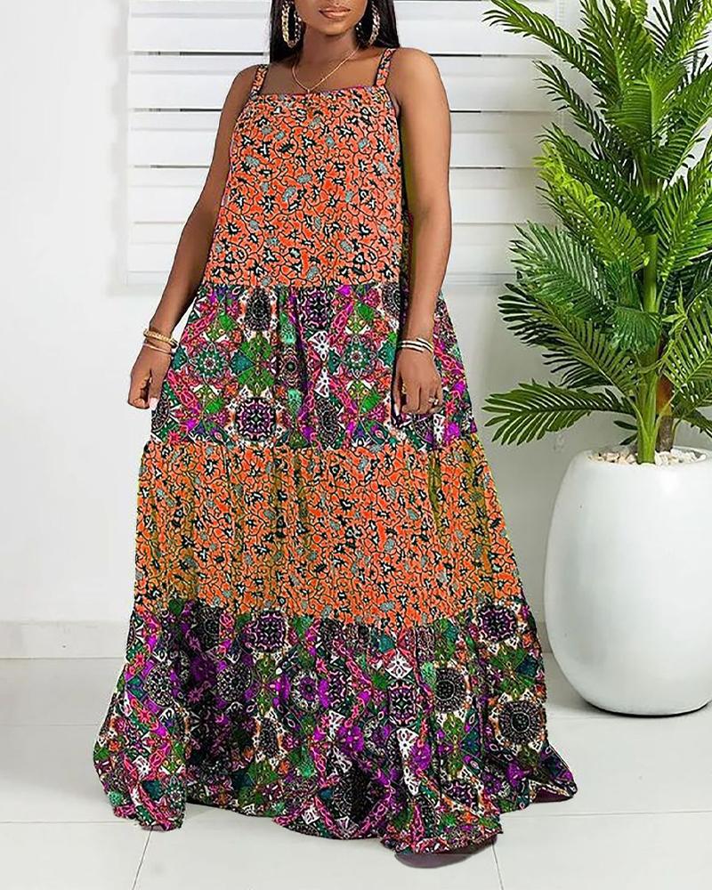 

Plus Size Tribal Print Sleeveless Maxi Dress, Coffee
