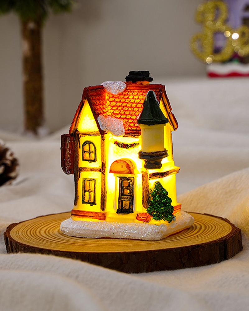 

1pc Christmas Village House LED Lighted Miniature Dollhouse Birthday Gift Christmas Party Ornament Home Decoration, Style3