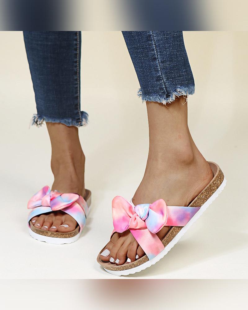 

Leopard Bowknot Cross Bandage Upper Flat Sandals, Multicolor