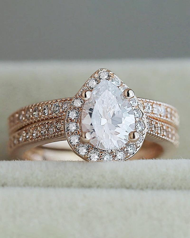 

1pc Rhinestone Waterdrop Shaped Ring, Rose gold